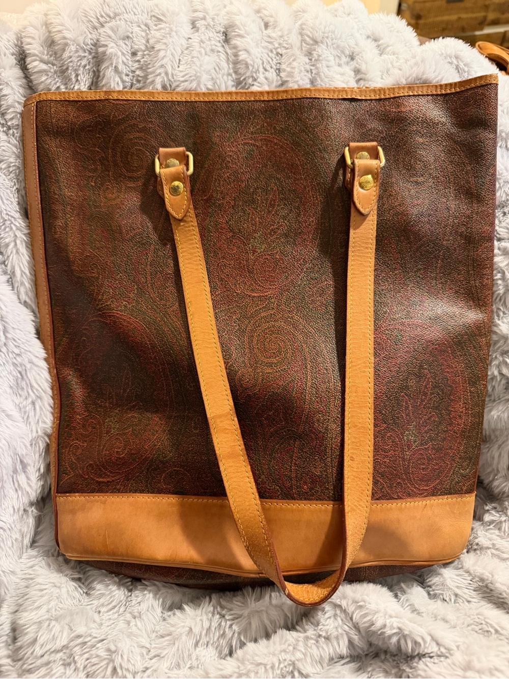 Etro Brown Paisley Tote with Tan Leather Straps